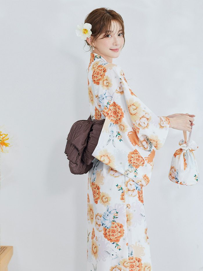 【4点セット】Malymoon マリームーン メルヘンバニー橙花2way浴衣 mlyk-25-10322