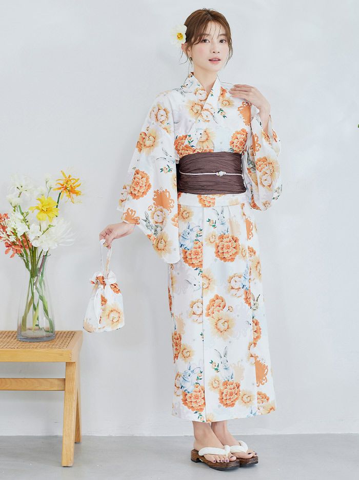 【4点セット】Malymoon マリームーン メルヘンバニー橙花2way浴衣 mlyk-25-10322