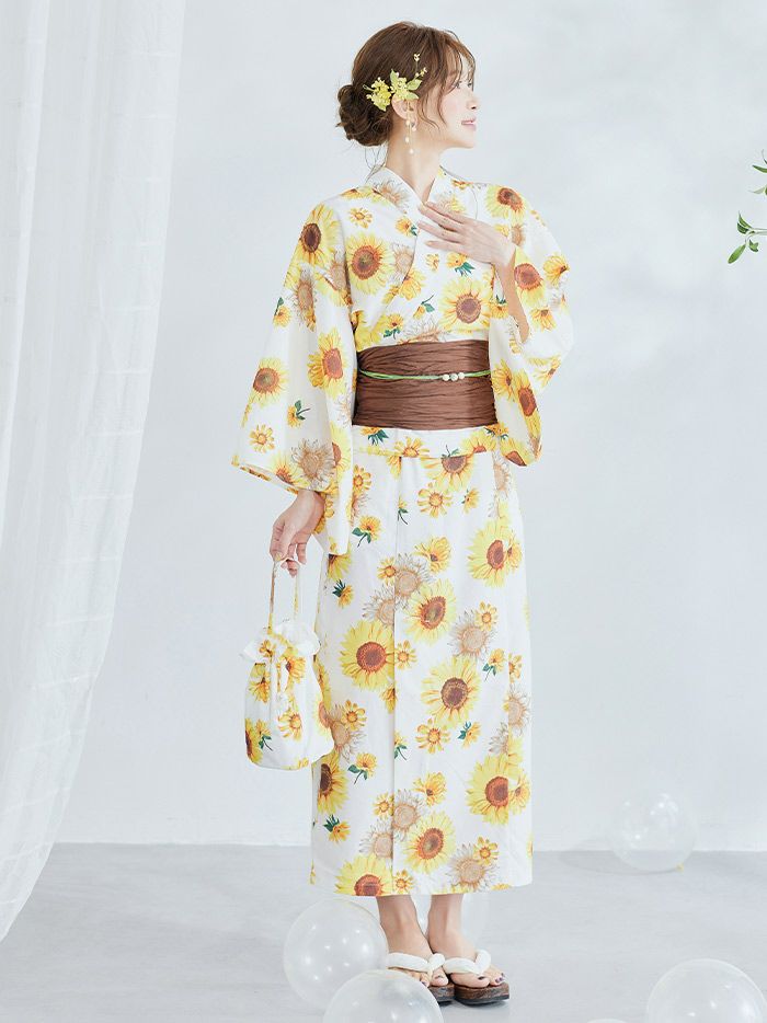 【4点セット】Malymoon マリームーン レディイエロー向日葵浴2way浴衣 mlyk-25-10310