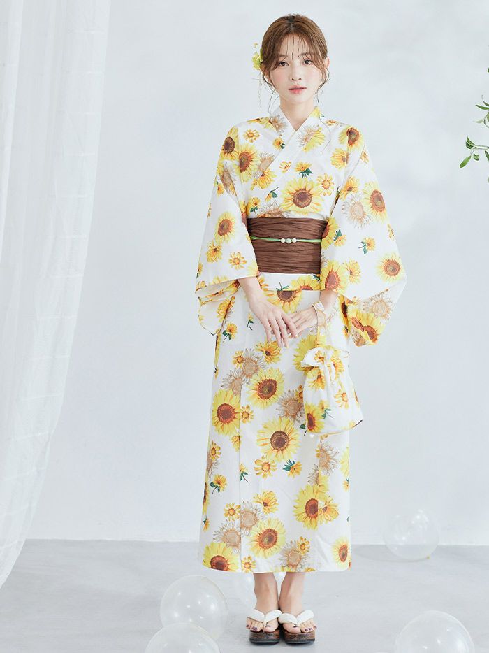 【4点セット】Malymoon マリームーン レディイエロー向日葵浴2way浴衣 mlyk-25-10310