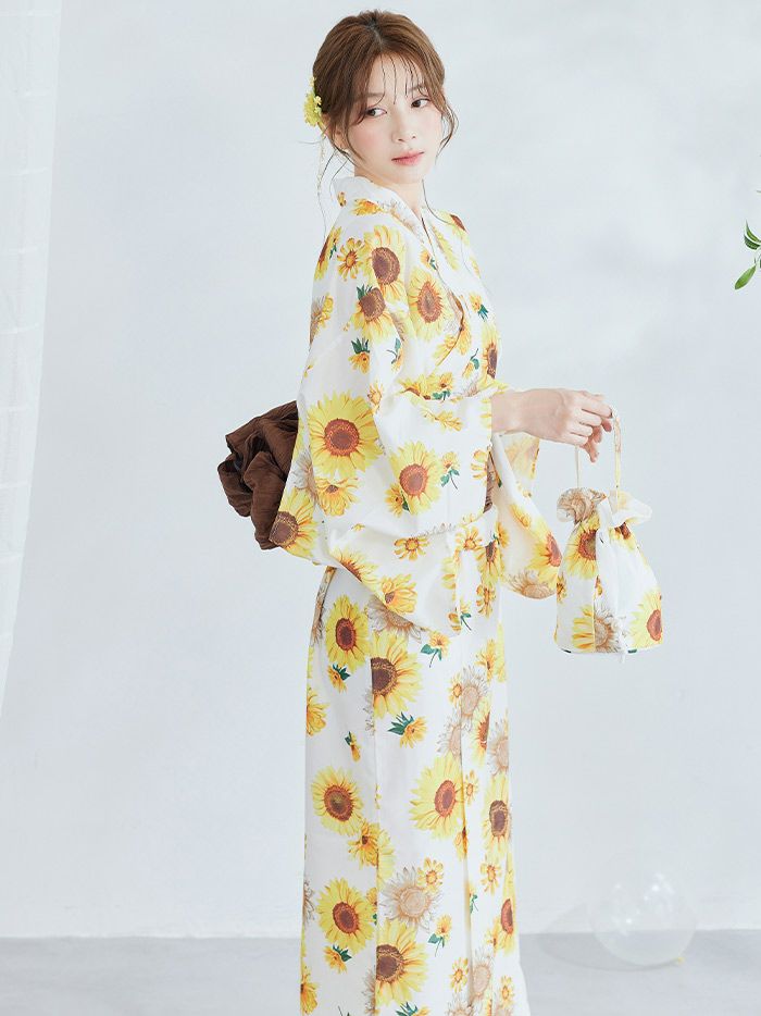 【4点セット】Malymoon マリームーン レディイエロー向日葵浴2way浴衣 mlyk-25-10310