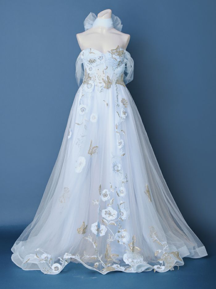 【2点セット】vanityME.couture. バニティミークチュール フラワー×バタフライ スパンコール刺&#32353; チュールスリーブ付き オフショル プリンセス 姫 ロングドレス バースデードレス ダスティブルー vctr-l-a1246