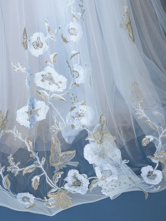 【2点セット】vanityME.couture. バニティミークチュール フラワー×バタフライ スパンコール刺&#32353; チュールスリーブ付き オフショル プリンセス 姫 ロングドレス バースデードレス ダスティブルー vctr-l-a1246