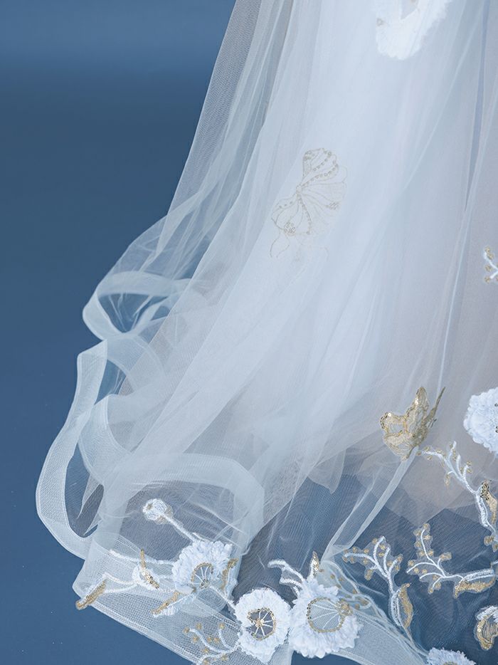 【2点セット】vanityME.couture. バニティミークチュール フラワー×バタフライ スパンコール刺繡 チュールスリーブ付き オフショル プリンセス 姫 ロングドレス バースデードレス ダスティブルー vctr-l-a1246