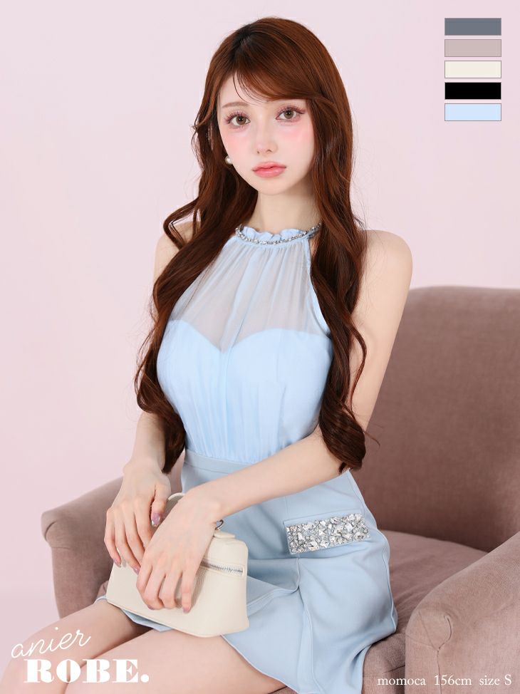 ROBE de FLEURS anier.ROBE ローブドフルール アニエルローブ Satin Bijou back open halter mini dress fm-anier4051-c