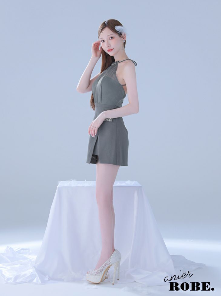 ROBE de FLEURS anier.ROBE ローブドフルール アニエルローブ Satin Bijou back open halter mini dress fm-anier4051-c