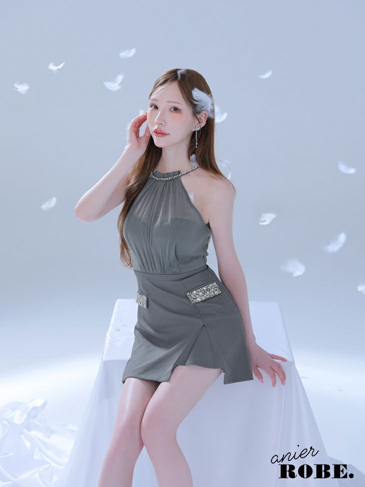 ROBE de FLEURS anier.ROBE ローブドフルール アニエルローブ Satin Bijou back open halter mini dress fm-anier4051-c