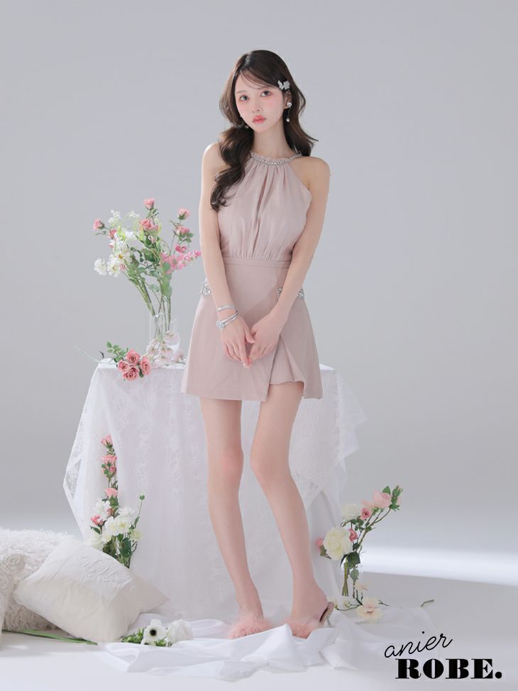 ROBE de FLEURS anier.ROBE ローブドフルール アニエルローブ Satin Bijou back open halter mini dress fm-anier4051-c