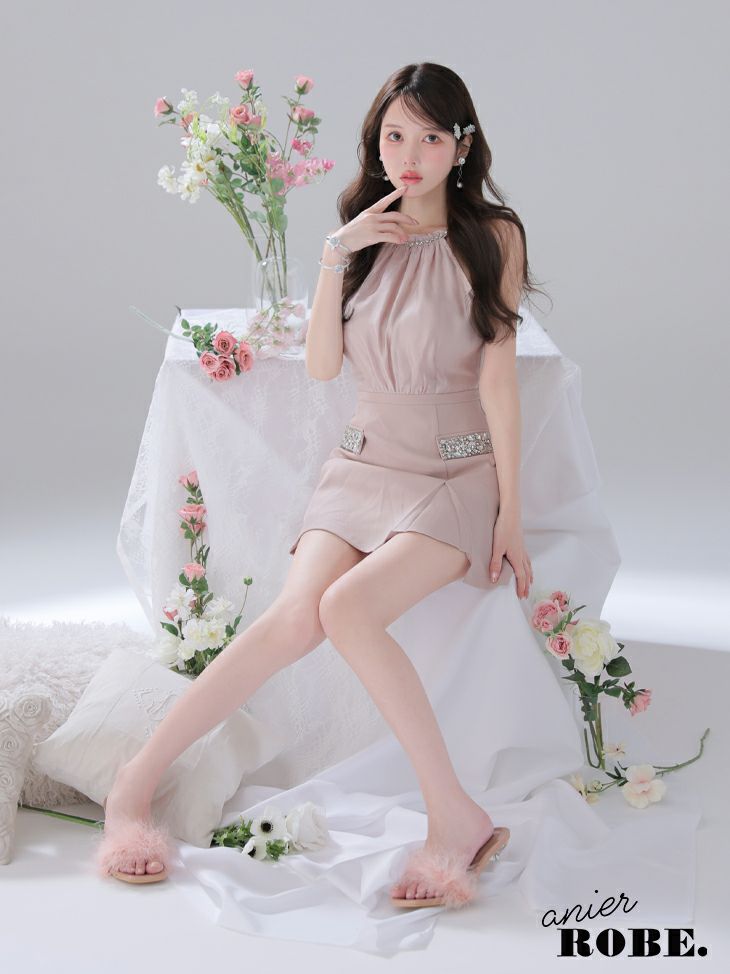 ROBE de FLEURS anier.ROBE ローブドフルール アニエルローブ Satin Bijou back open halter mini dress fm-anier4051-c