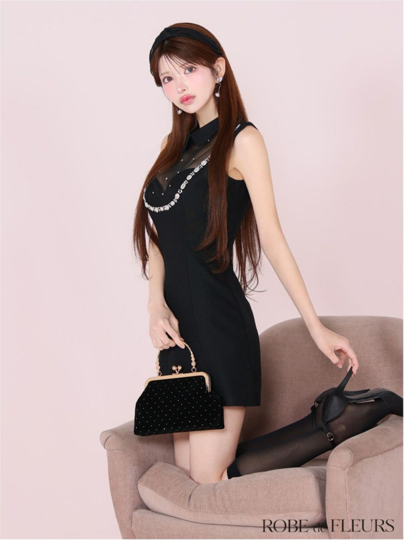 ROBE de FLEURS ローブドフルール ジューシアーチュールタイトミニキャバドレス fm3447-c