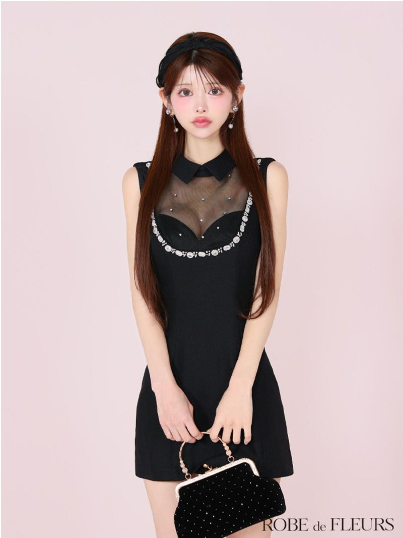 ROBE de FLEURS ローブドフルール ジューシアーチュールタイトミニキャバドレス fm3447-c