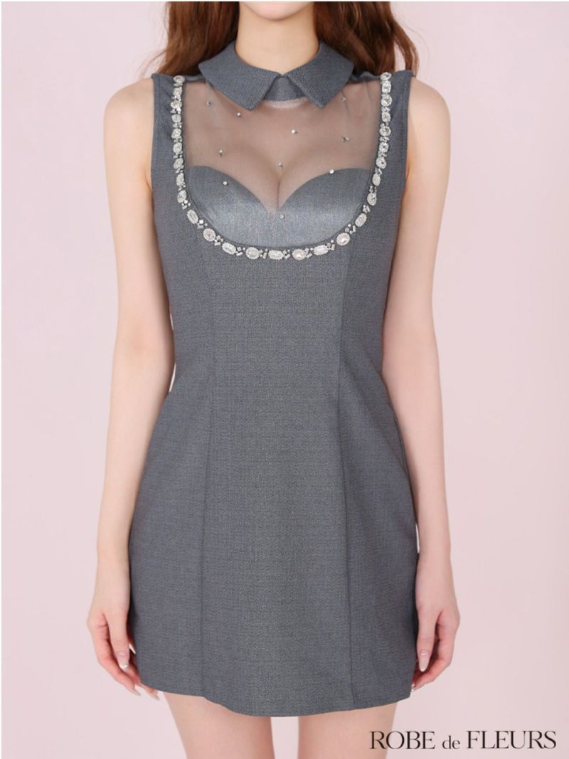 ROBE de FLEURS ローブドフルール ジューシアーチュールタイトミニキャバドレス fm3447-c