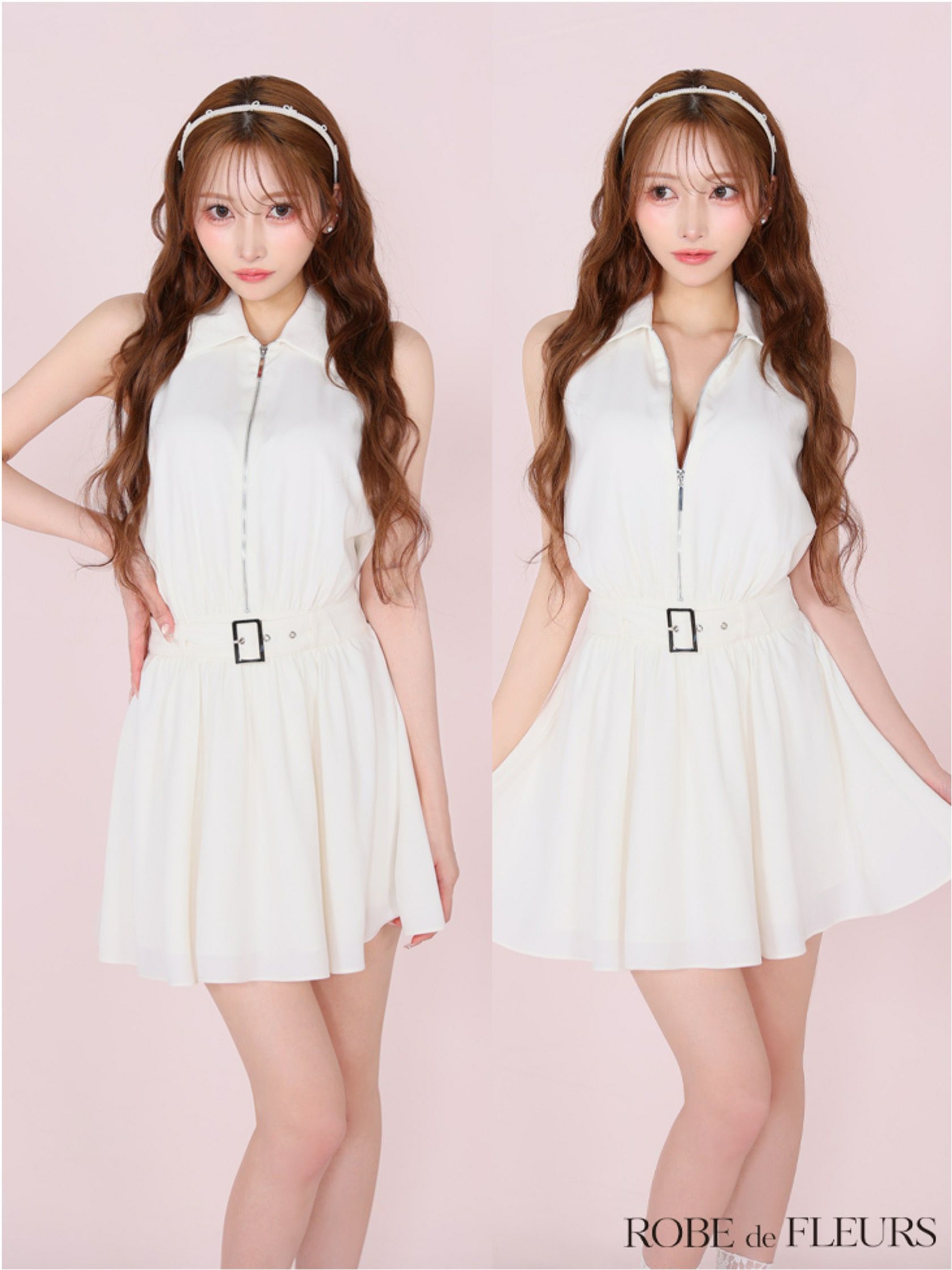 ROBE de FLEURS ローブドフルール リボンネクタイフレアミニキャバドレス fm3387-c