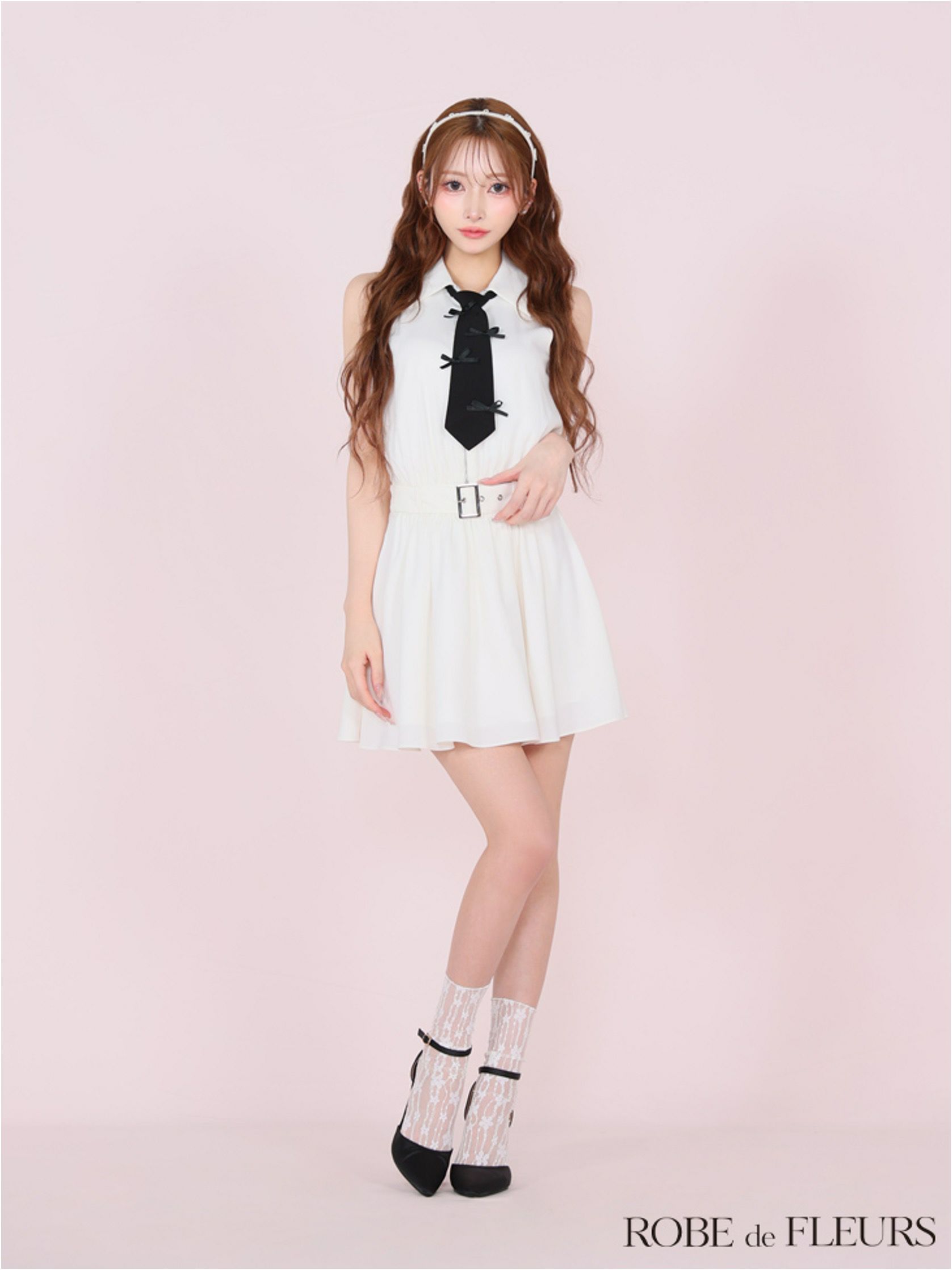 ROBE de FLEURS ローブドフルール リボンネクタイフレアミニキャバドレス fm3387-c