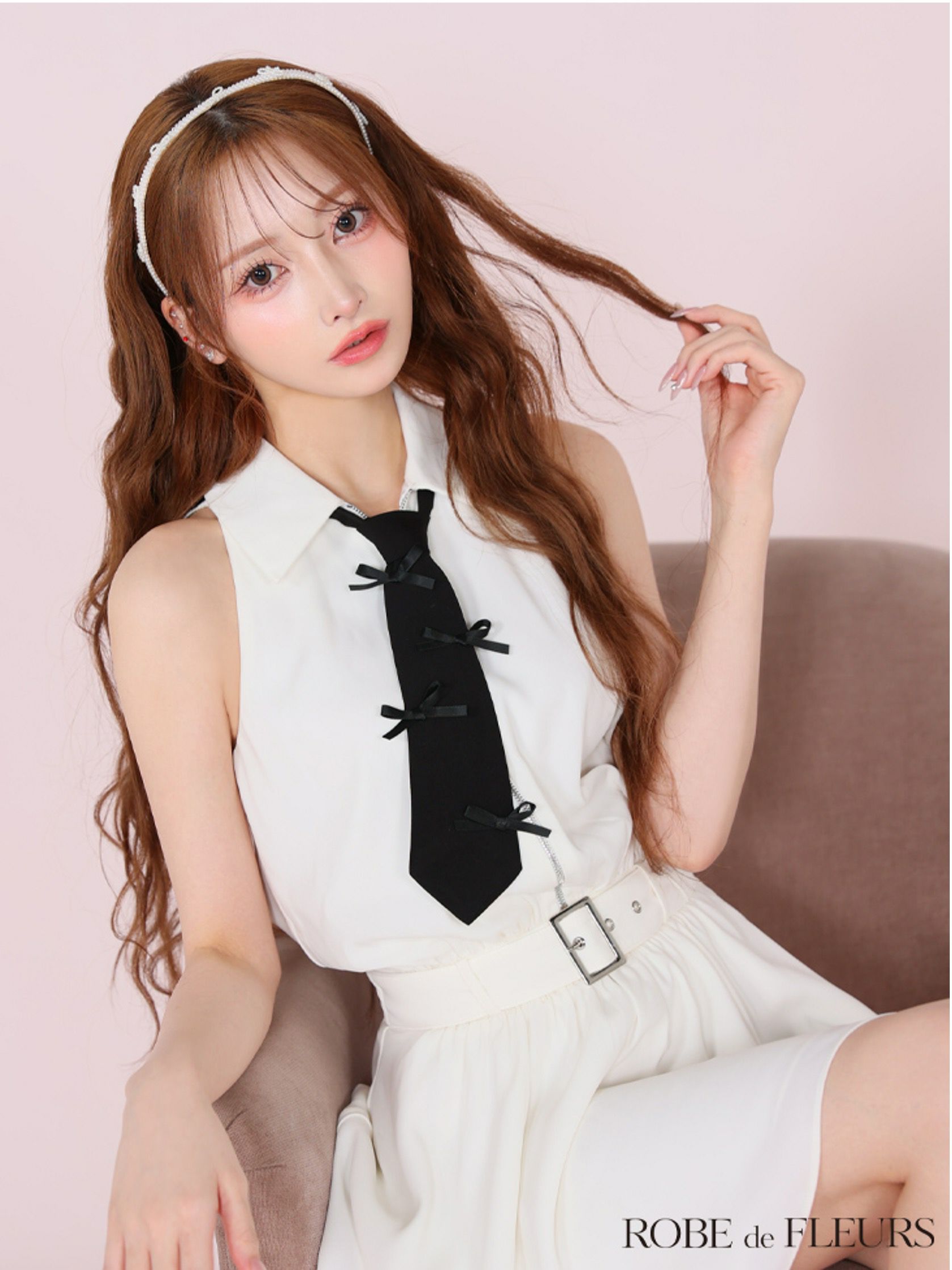 ROBE de FLEURS ローブドフルール リボンネクタイフレアミニキャバドレス fm3387-c