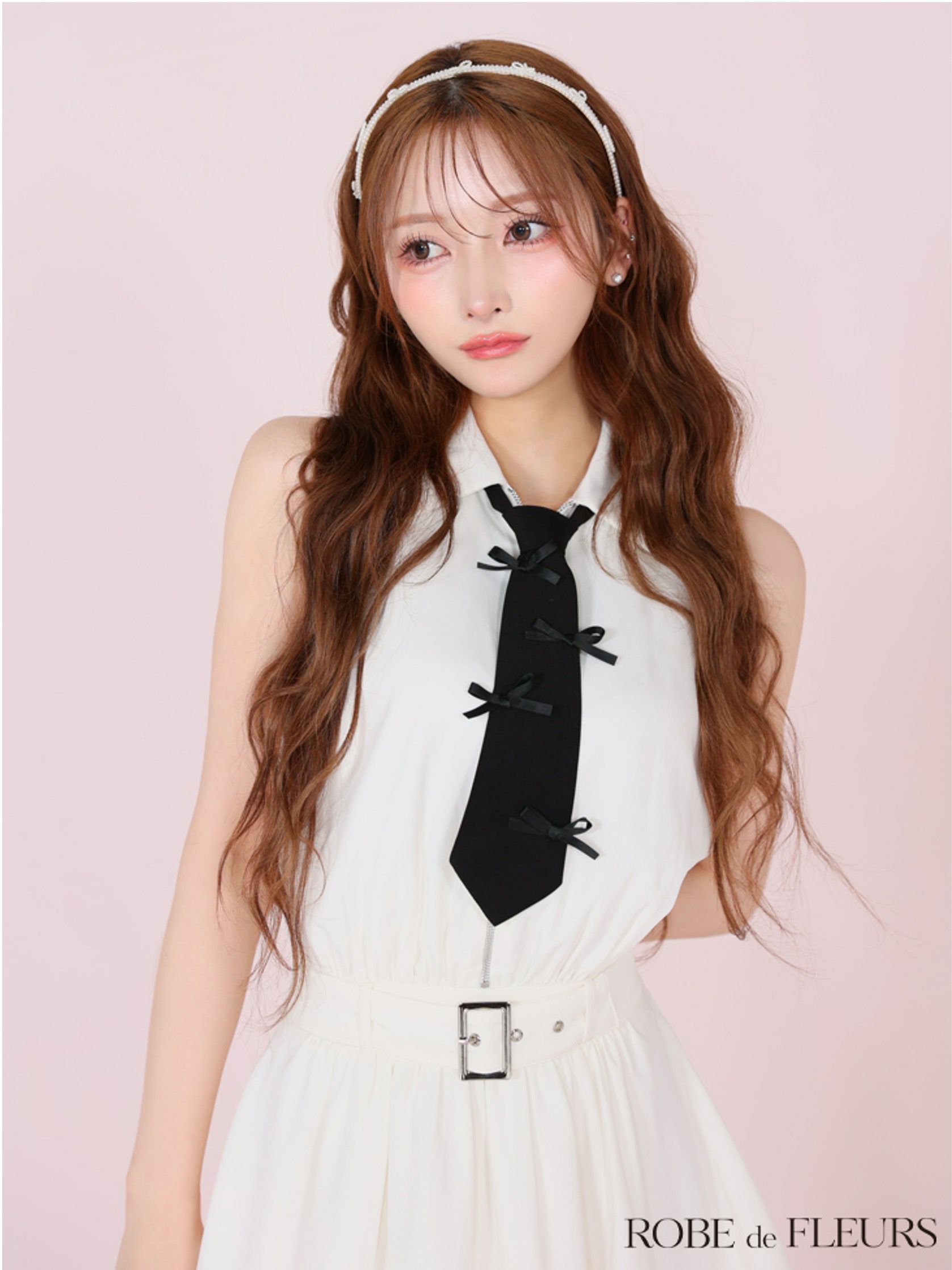 ROBE de FLEURS ローブドフルール リボンネクタイフレアミニキャバドレス fm3387-c