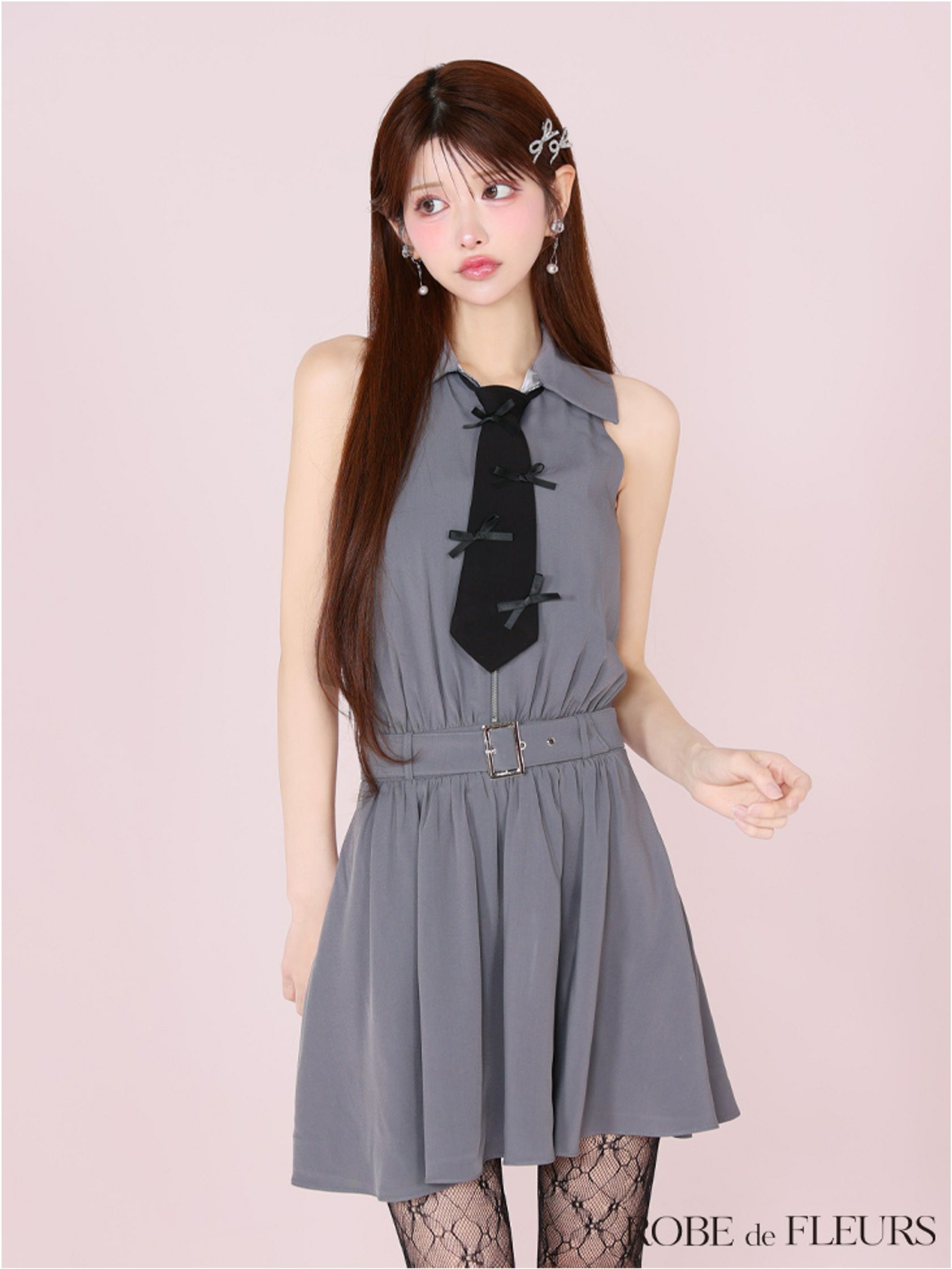 ROBE de FLEURS ローブドフルール リボンネクタイフレアミニキャバドレス fm3387-c