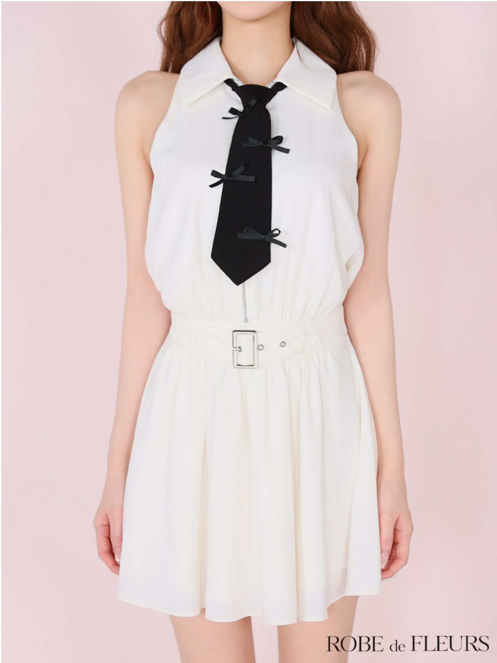 ROBE de FLEURS ローブドフルール リボンネクタイフレアミニキャバドレス fm3387-c