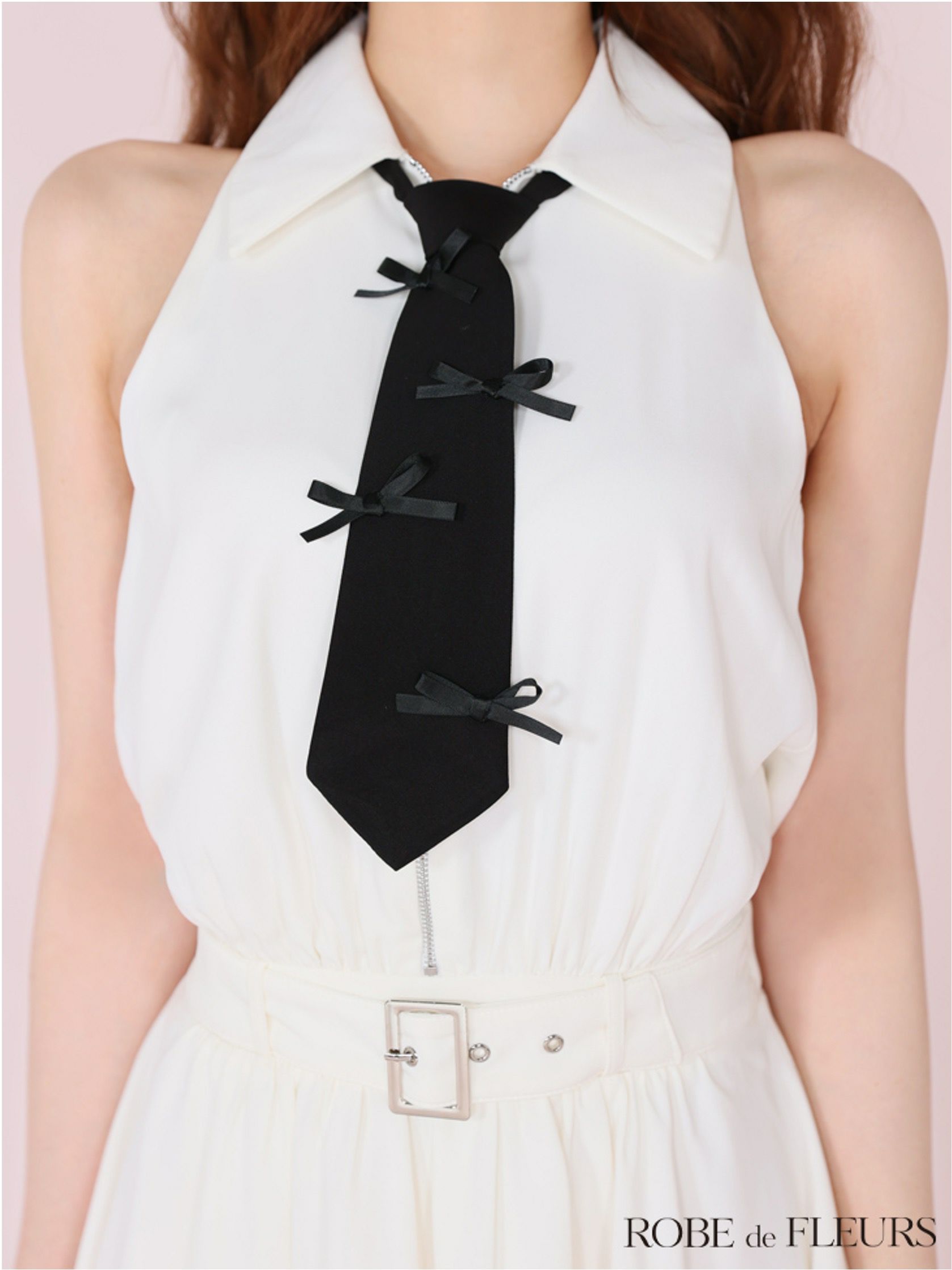 ROBE de FLEURS ローブドフルール リボンネクタイフレアミニキャバドレス fm3387-c