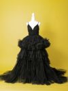 vanityME.couture. バニティミークチュール Vネック ペプラム ボリュームフリル チュール プリンセス 姫 ロングドレス バースデードレス ブラック vctr-t-25010