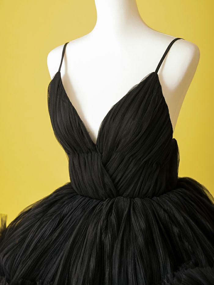 vanityME.couture. バニティミークチュール Vネック ペプラム ボリュームフリル チュール プリンセス 姫 ロングドレス バースデードレス ブラック vctr-t-25010