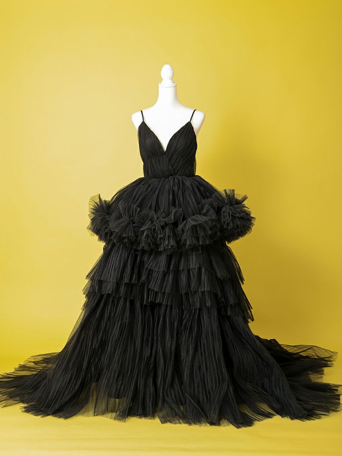 vanityME.couture. バニティミークチュール Vネック ペプラム ボリュームフリル チュール プリンセス 姫 ロングドレス バースデードレス ブラック vctr-t-25010