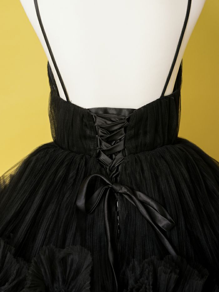 vanityME.couture. バニティミークチュール Vネック ペプラム ボリュームフリル チュール プリンセス 姫 ロングドレス バースデードレス ブラック vctr-t-25010