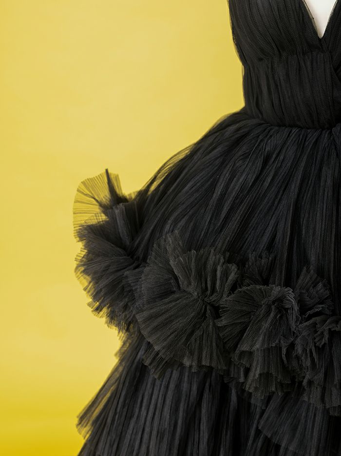 vanityME.couture. バニティミークチュール Vネック ペプラム ボリュームフリル チュール プリンセス 姫 ロングドレス バースデードレス ブラック vctr-t-25010