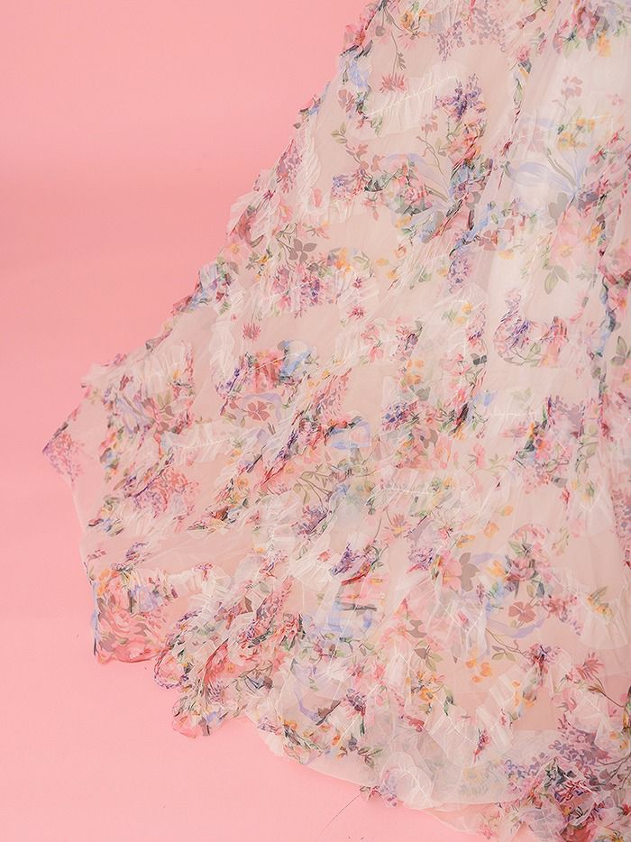 vanityME.couture. バニティミークチュール アンティークフラワー 花柄 パフスリーブ付き バストカットアウト プリンセス 姫 ロングドレス バースデードレス ピンク vctr-l-gl3609