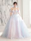 【3点セット】vanityME.couture. バニティミークチュール オーロラグラデーション フラワーモチーフ リボン ショール・スリーブ付き プリンセス 姫 ロングドレス バースデードレス ブルーピンク vctr-l-gl3570