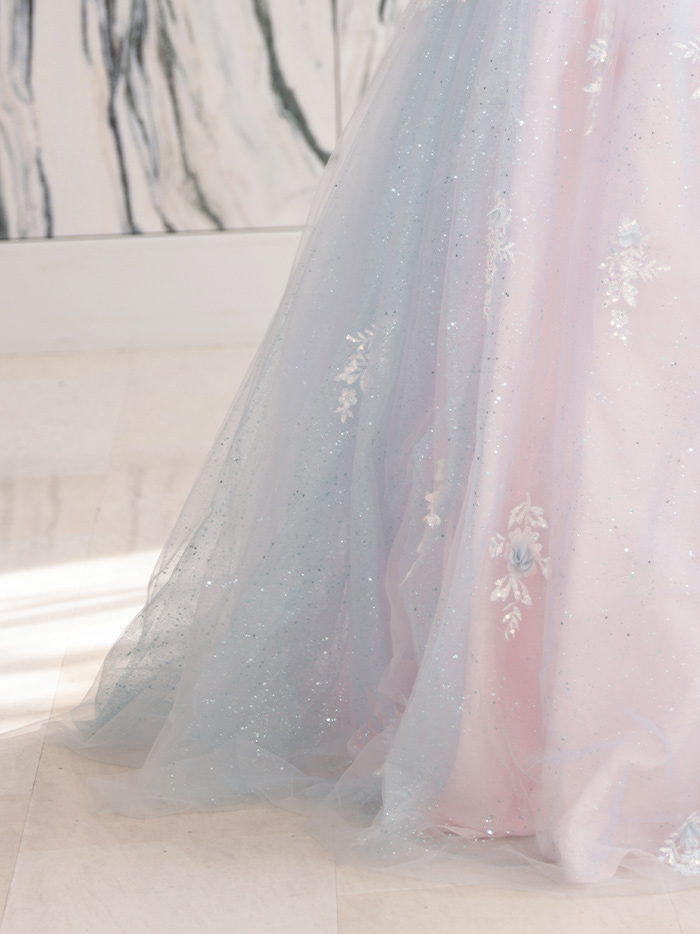 【3点セット】vanityME.couture. バニティミークチュール オーロラグラデーション フラワーモチーフ リボン ショール・スリーブ付き プリンセス 姫 ロングドレス バースデードレス ブルーピンク vctr-l-gl3570