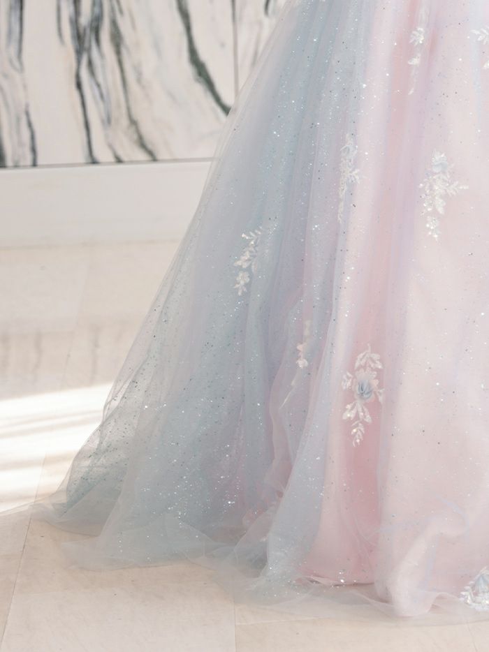 【3点セット】vanityME.couture. バニティミークチュール オーロラグラデーション フラワーモチーフ リボン ショール・スリーブ付き プリンセス 姫 ロングドレス バースデードレス ブルーピンク vctr-l-gl3570