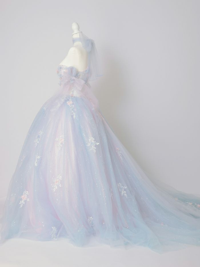 【3点セット】vanityME.couture. バニティミークチュール オーロラグラデーション フラワーモチーフ リボン ショール・スリーブ付き プリンセス 姫 ロングドレス バースデードレス ブルーピンク vctr-l-gl3570