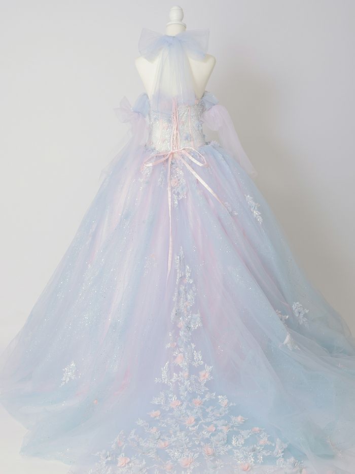 【3点セット】vanityME.couture. バニティミークチュール オーロラグラデーション フラワーモチーフ リボン ショール・スリーブ付き プリンセス 姫 ロングドレス バースデードレス ブルーピンク vctr-l-gl3570