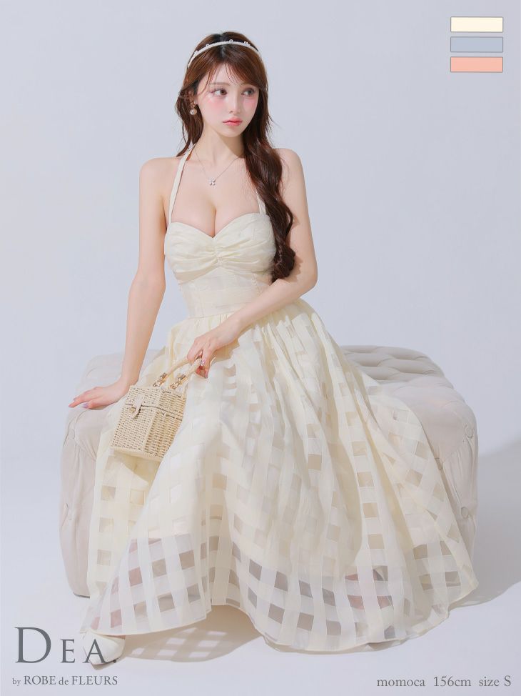 DEA. ディア バイ ローブドフルール ギンガムチェックオーガンジーフレアロングキャバドレス de3784