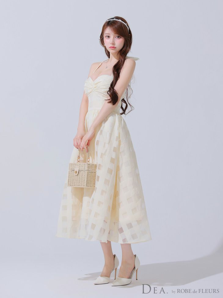 DEA. ディア バイ ローブドフルール ギンガムチェックオーガンジーフレアロングキャバドレス de3784