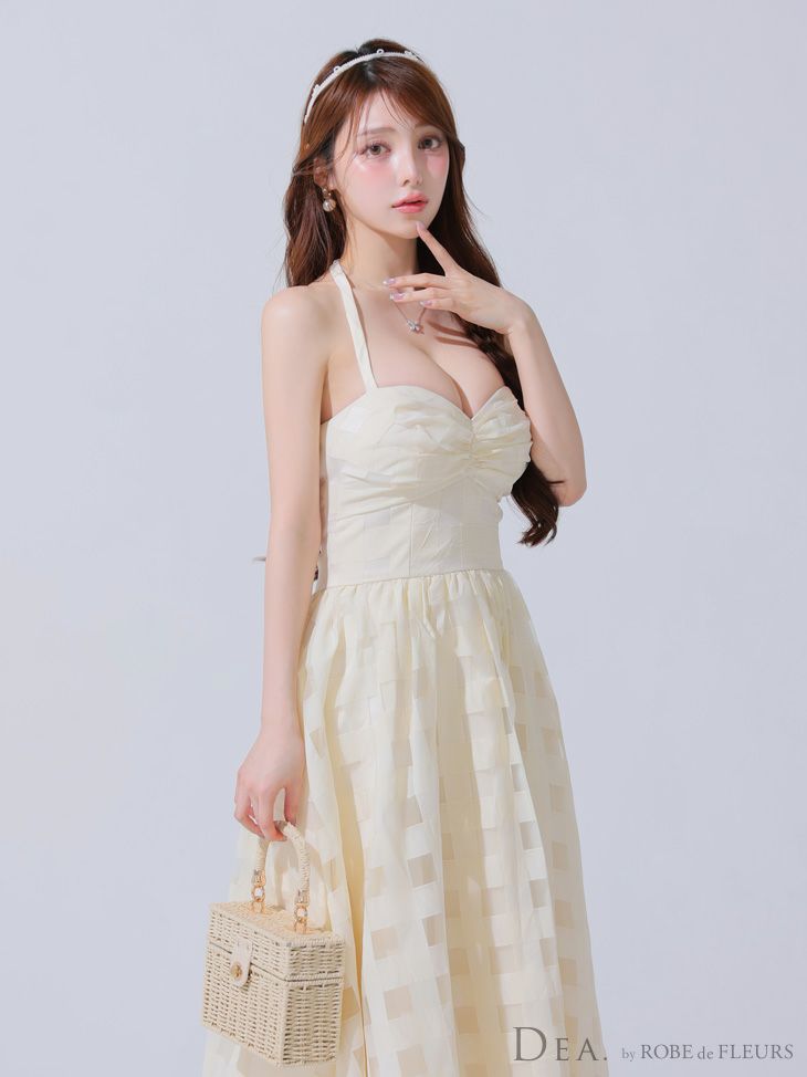 DEA. ディア バイ ローブドフルール ギンガムチェックオーガンジーフレアロングキャバドレス de3784