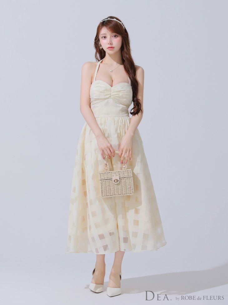 DEA. ディア バイ ローブドフルール ギンガムチェックオーガンジーフレアロングキャバドレス de3784