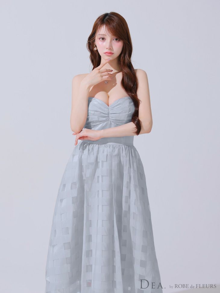 DEA. ディア バイ ローブドフルール ギンガムチェックオーガンジーフレアロングキャバドレス de3784