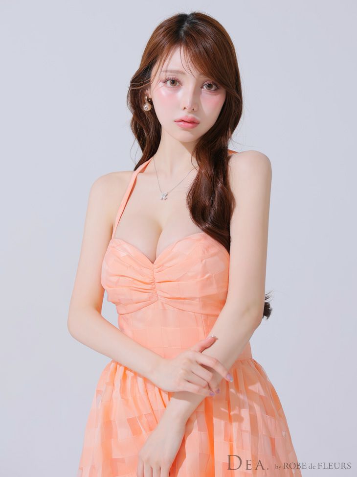 DEA. ディア バイ ローブドフルール ギンガムチェックオーガンジーフレアロングキャバドレス de3784