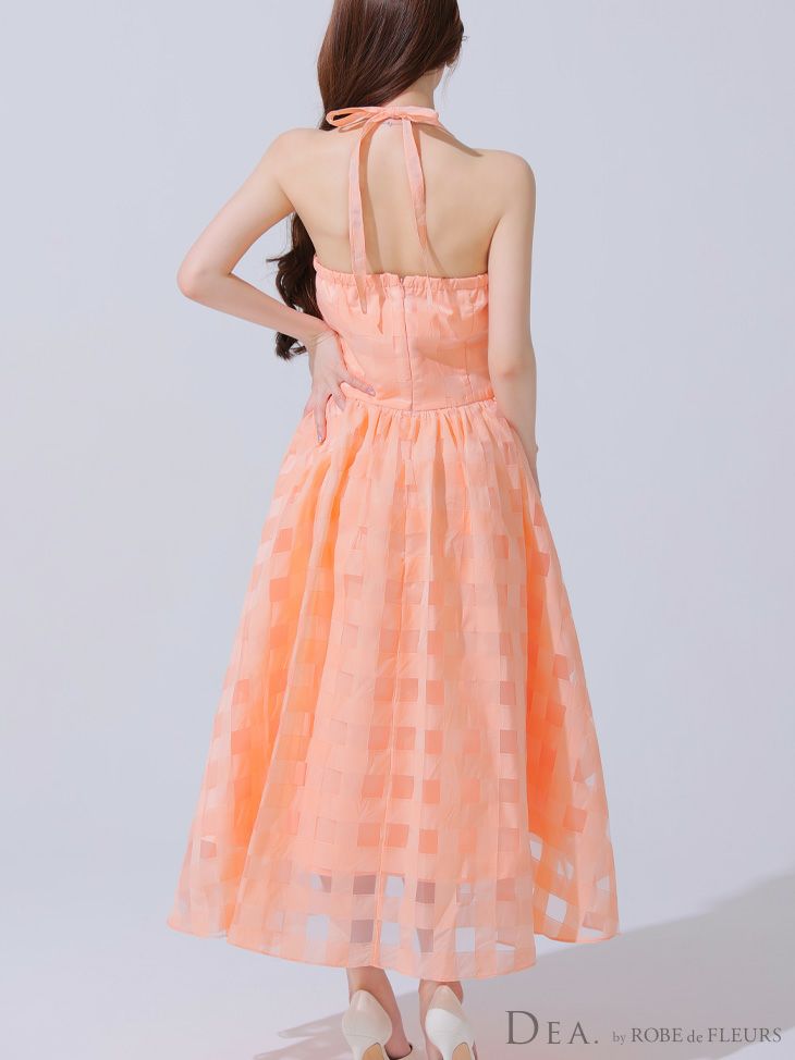 DEA. ディア バイ ローブドフルール ギンガムチェックオーガンジーフレアロングキャバドレス de3784