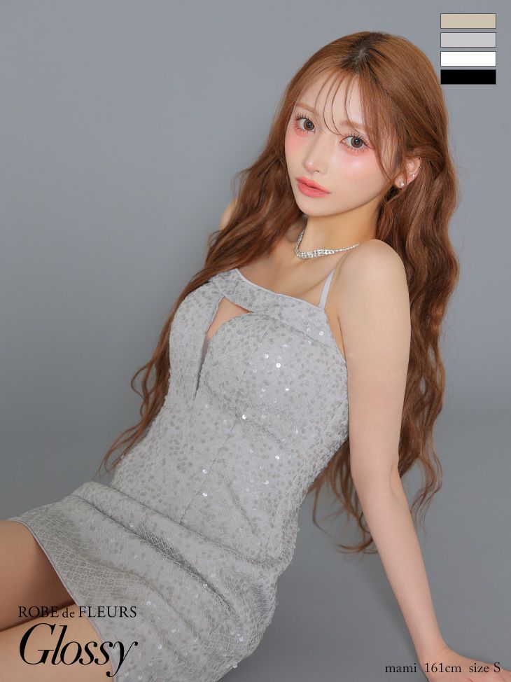 Glossy ローブドフルールグロッシー スパンコールバストカットミニキャミキャバドレス gl4105