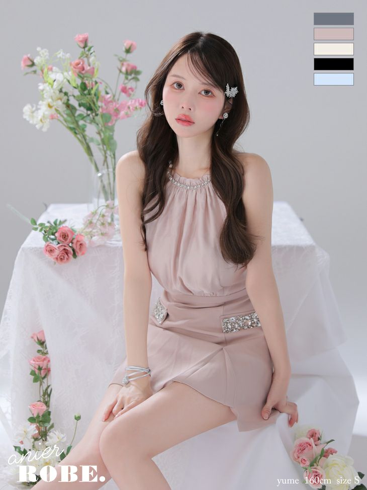 ROBE de FLEURS anier.ROBE ローブドフルール アニエルローブ Satin Bijou back open halter mini dress サテンビジューバックオープンホルターミニドレス fm-anier4051