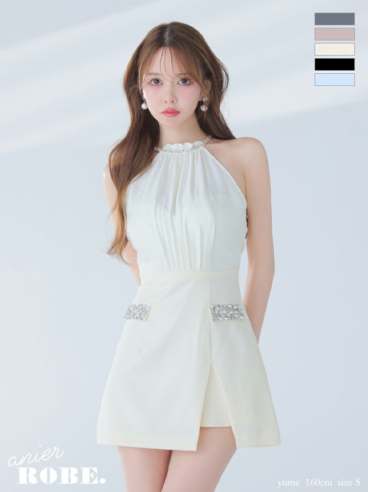 ROBE de FLEURS anier.ROBE ローブドフルール アニエルローブ Satin Bijou back open halter mini dress サテンビジューバックオープンホルターミニドレス fm-anier4051