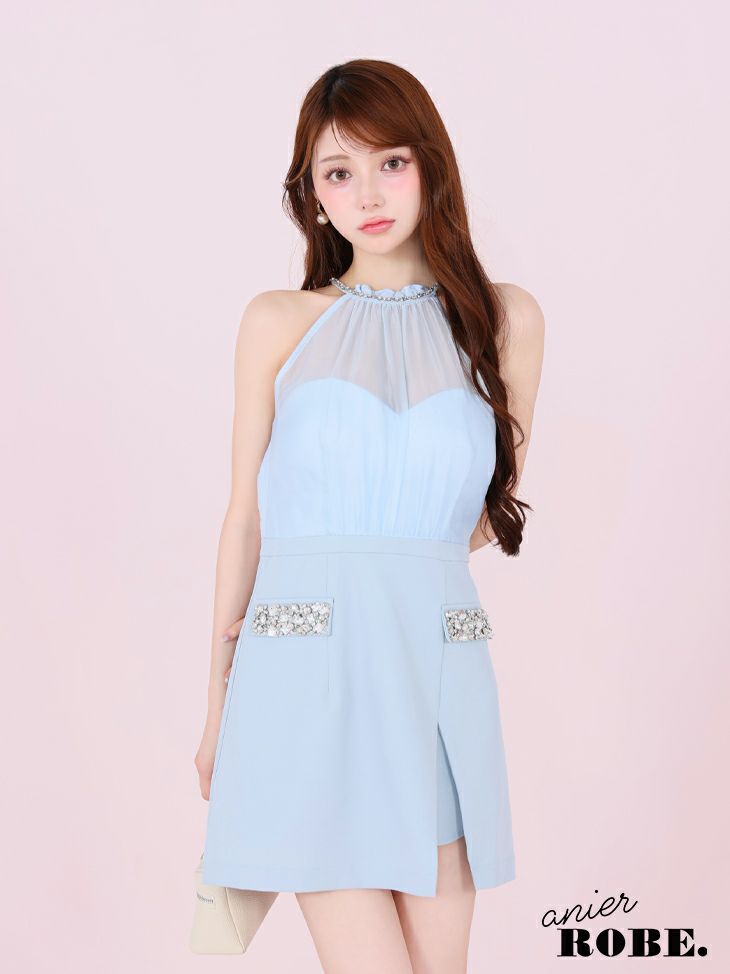 ROBE de FLEURS anier.ROBE ローブドフルール アニエルローブ Satin Bijou back open halter mini dress サテンビジューバックオープンホルターミニドレス fm-anier4051