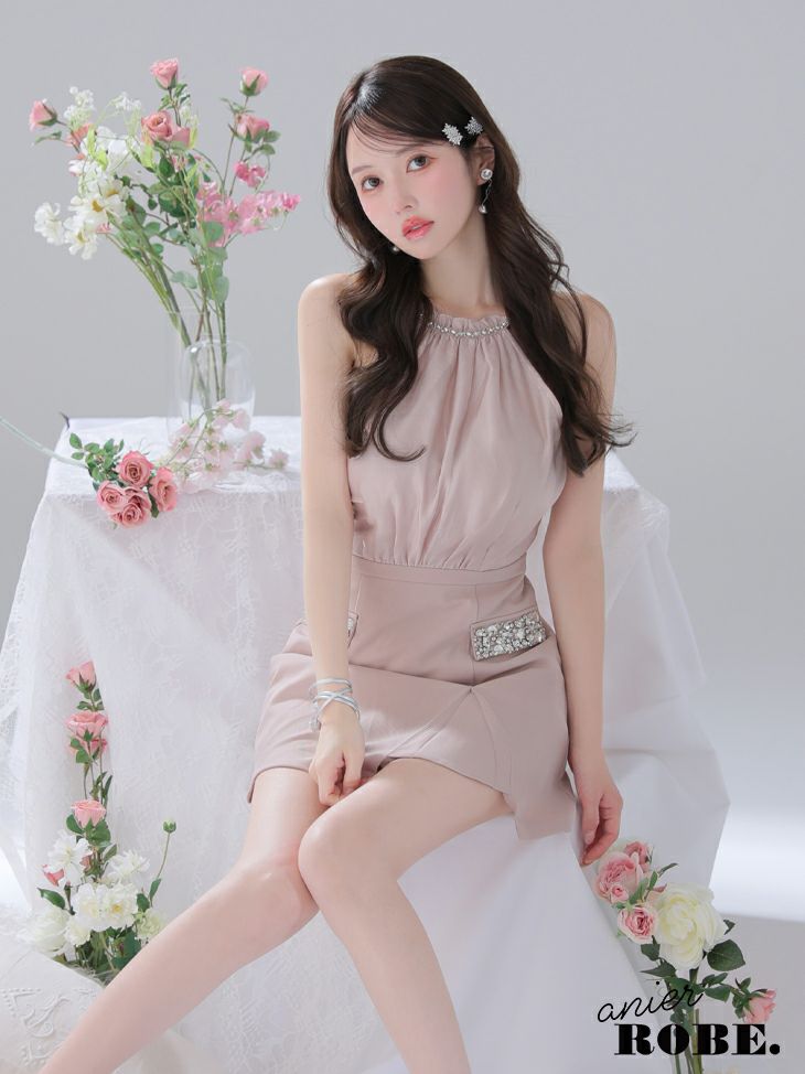 ROBE de FLEURS anier.ROBE ローブドフルール アニエルローブ Satin Bijou back open halter mini dress サテンビジューバックオープンホルターミニドレス fm-anier4051