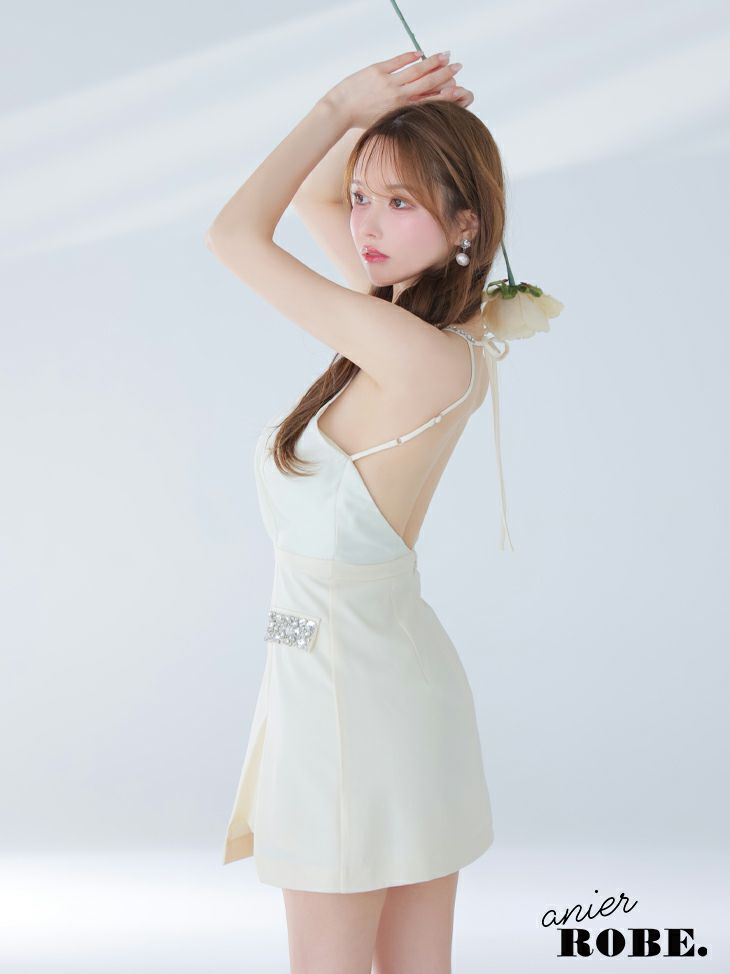 ROBE de FLEURS anier.ROBE ローブドフルール アニエルローブ Satin Bijou back open halter mini dress サテンビジューバックオープンホルターミニドレス fm-anier4051