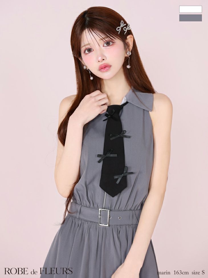 ROBE de FLEURS ローブドフルール リボンネクタイフレアミニキャバドレス fm3387