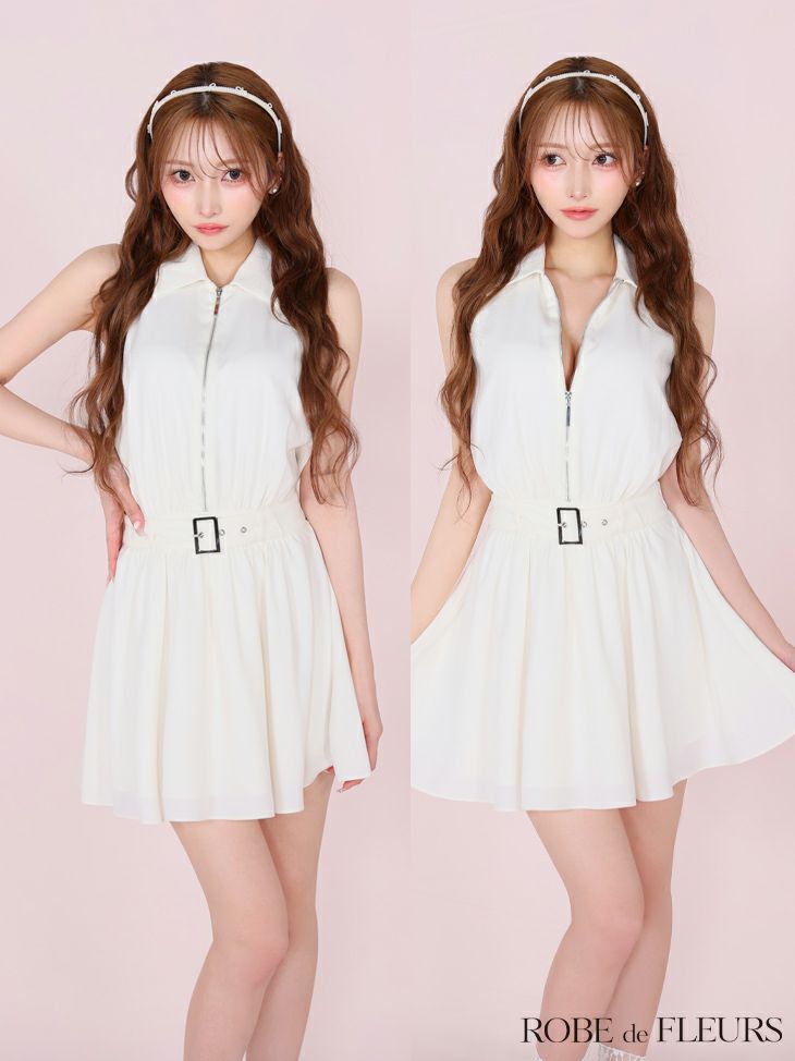 ROBE de FLEURS ローブドフルール リボンネクタイフレアミニキャバドレス fm3387