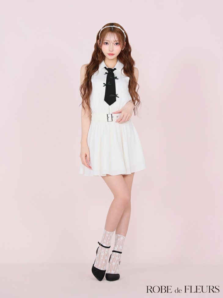 ROBE de FLEURS ローブドフルール リボンネクタイフレアミニキャバドレス fm3387